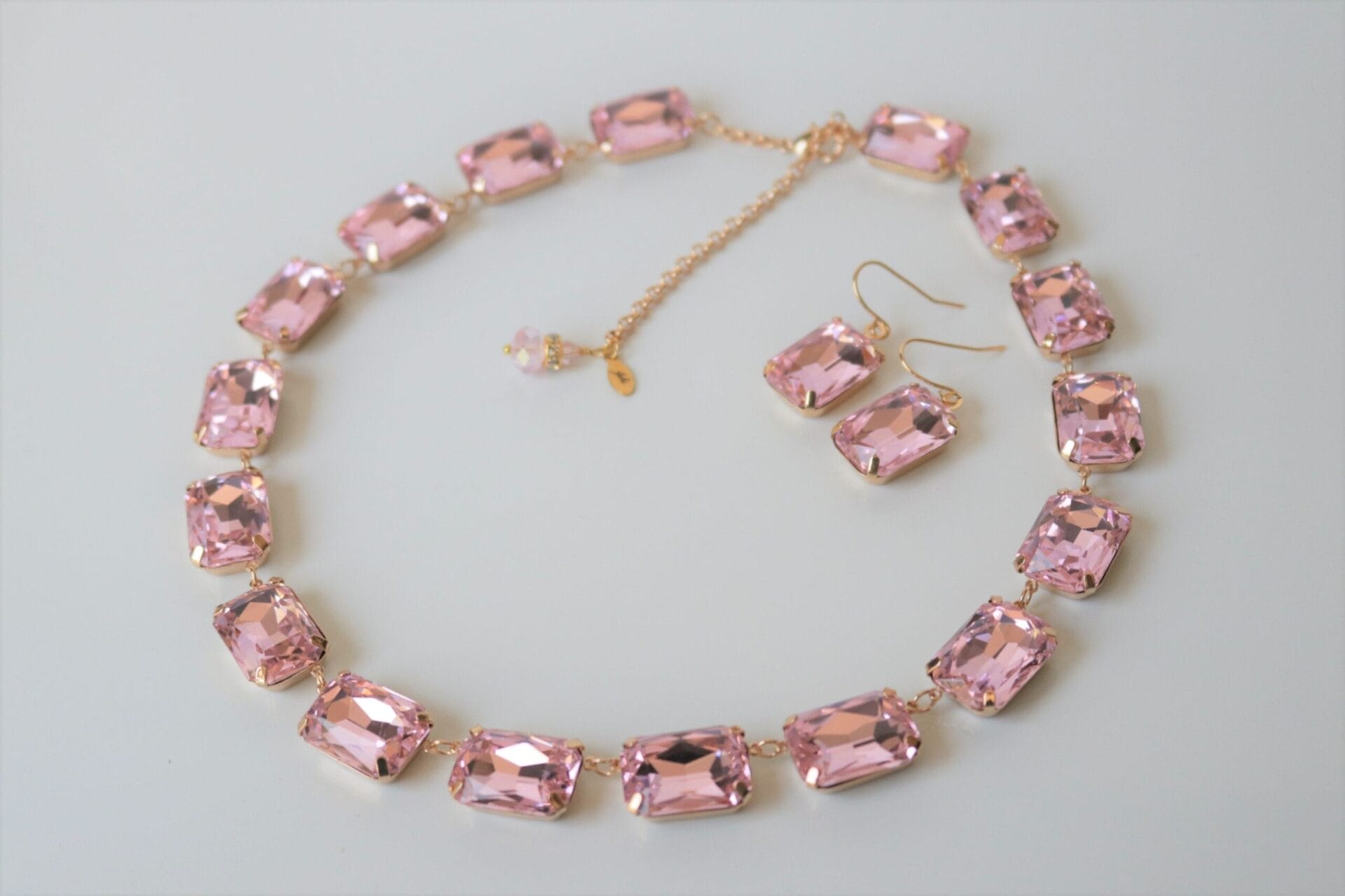 Light Pink Necklace in Anna Wintour Style with Dusty Rose Pink Octagon Crystals - Image 6