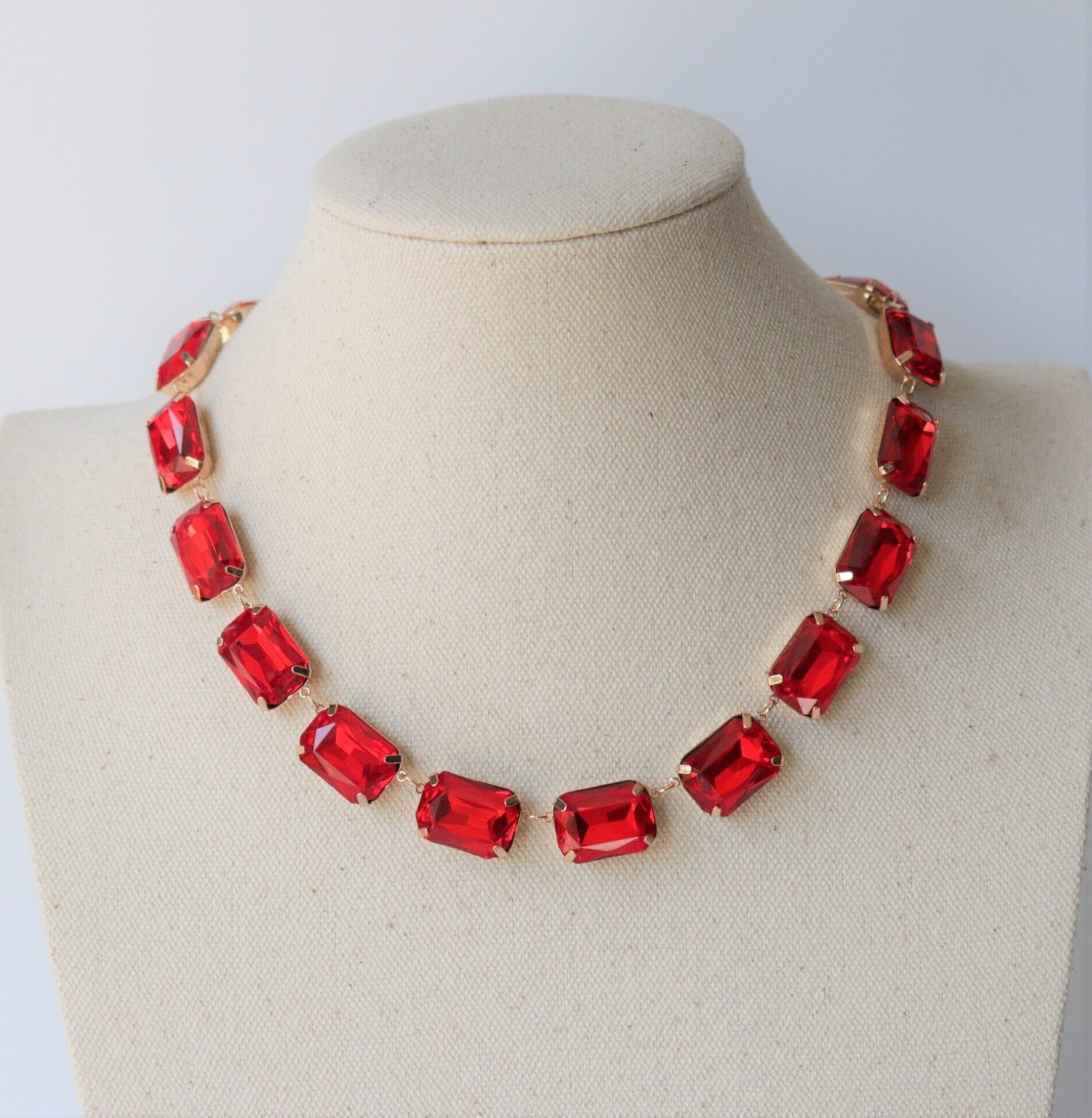 Ruby Red Necklace in Siam Austrian Octagon Crystals