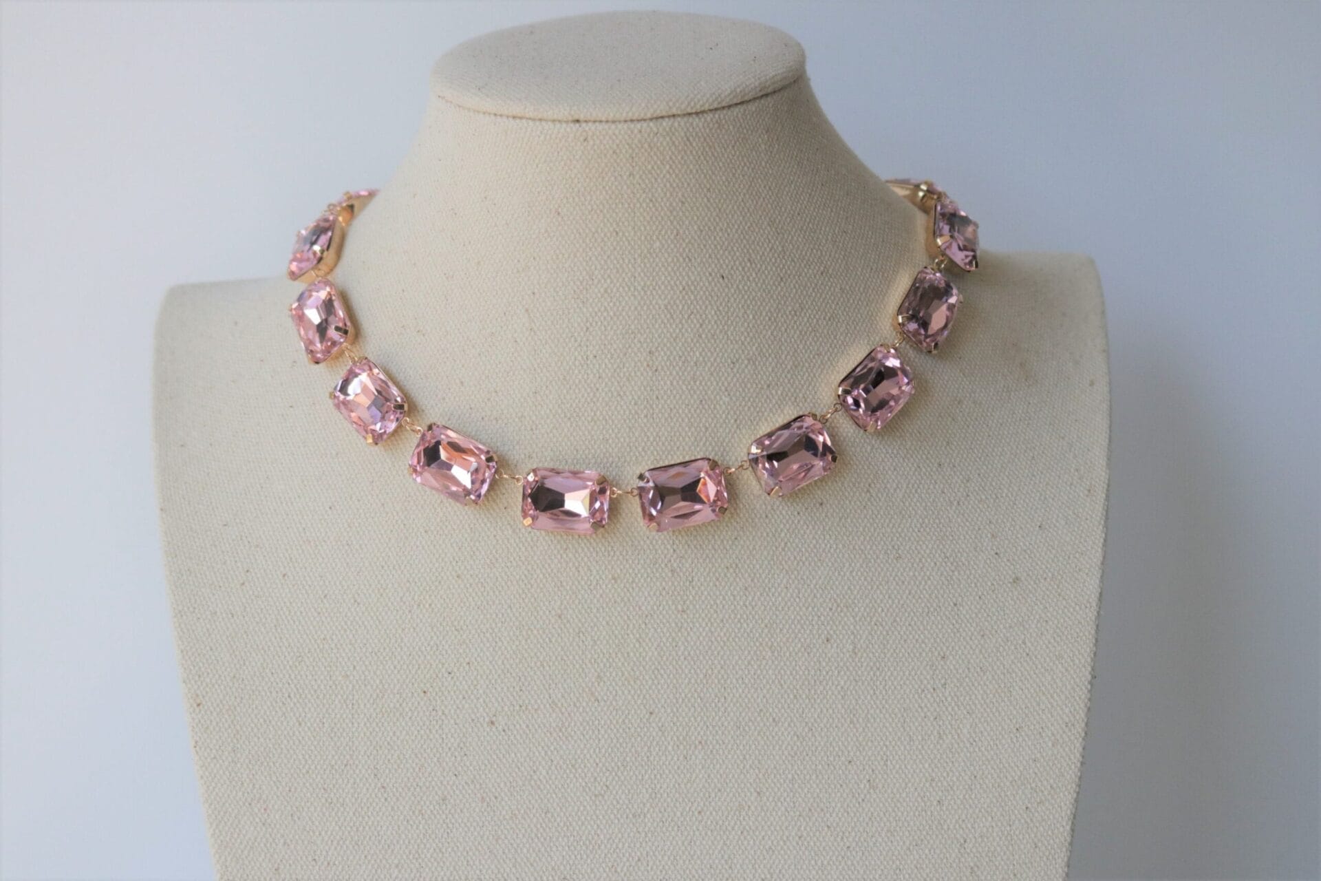 Light Pink Necklace in Anna Wintour Style with Dusty Rose Pink Octagon Crystals - Image 2