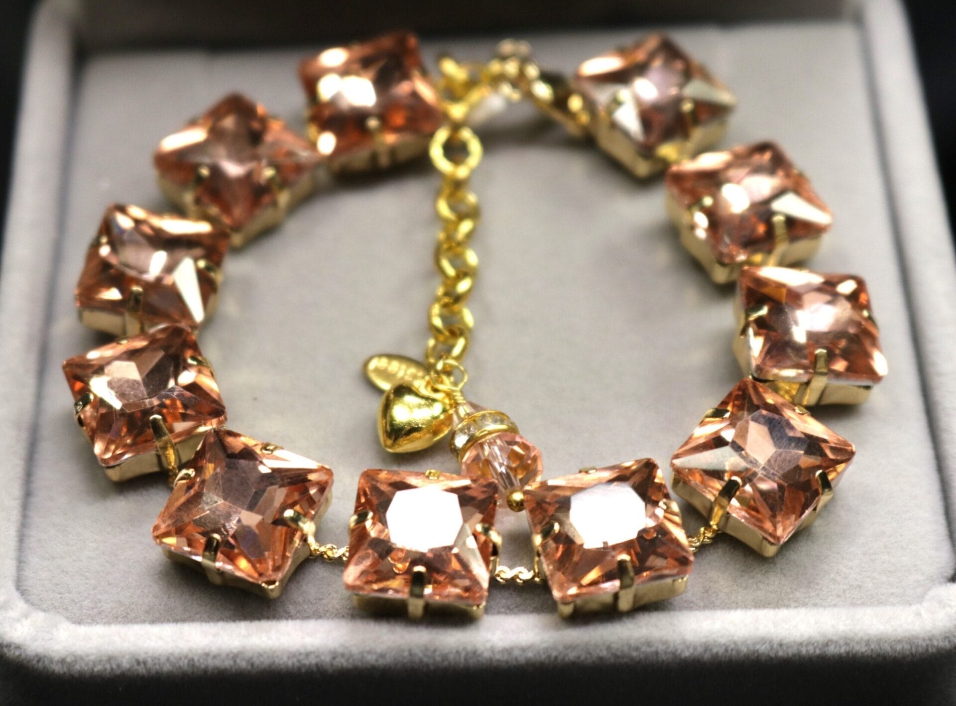 Blush Peach Necklace Anna Wintour Georgian Square Princess Cut Collet Riviere Paste Vintage choker Statement Layering Orange Mariana Style - Image 4