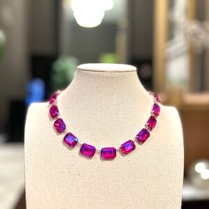 Hot Pink Necklace in Anna Wintour style with Fuchsia Magenta Octagon crystals
