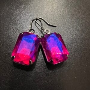 Hot Pink Earrings in Fuchsia Magenta Octagon crystals