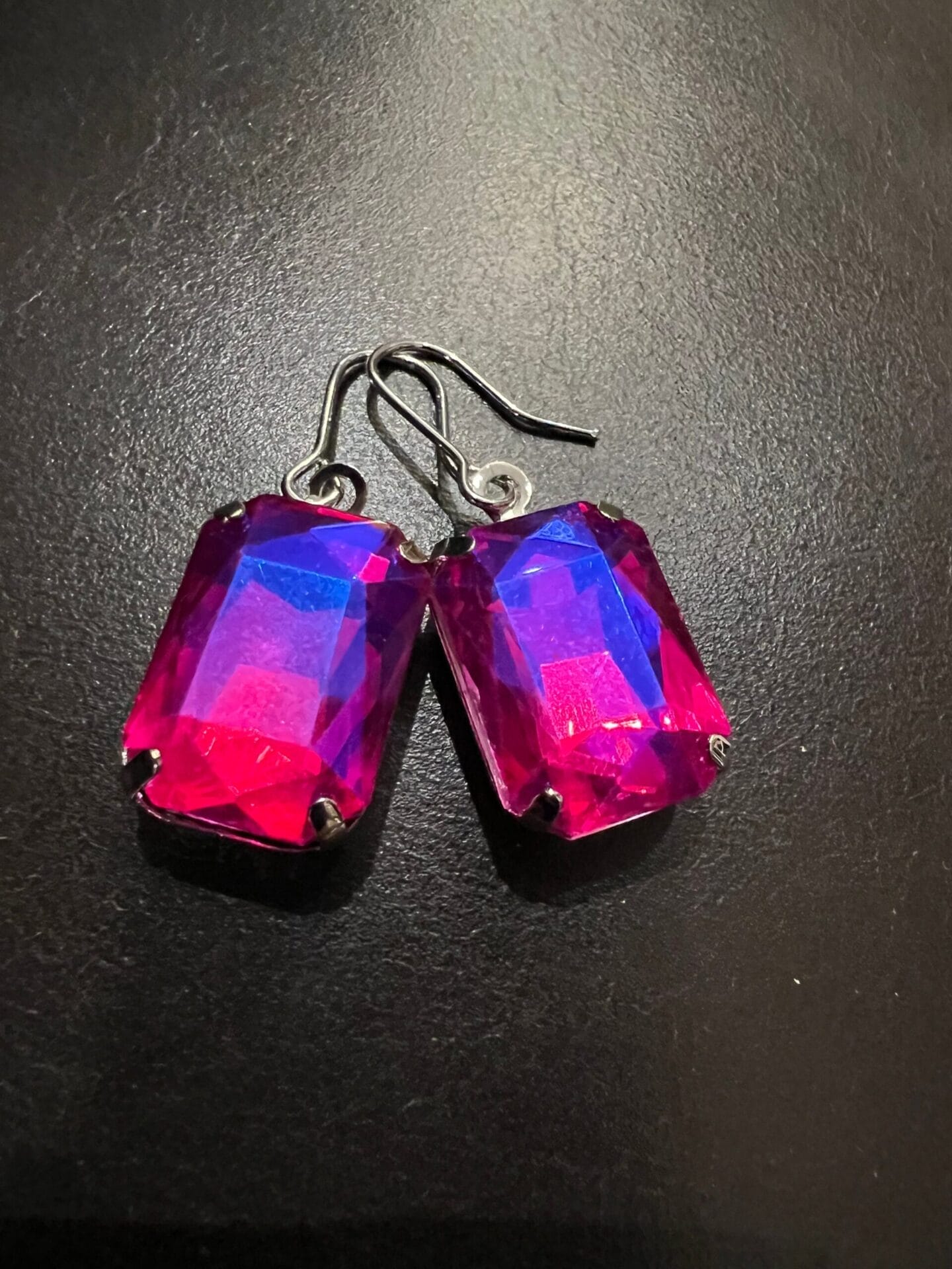 Hot Pink Earrings in Fuchsia Magenta Octagon crystals