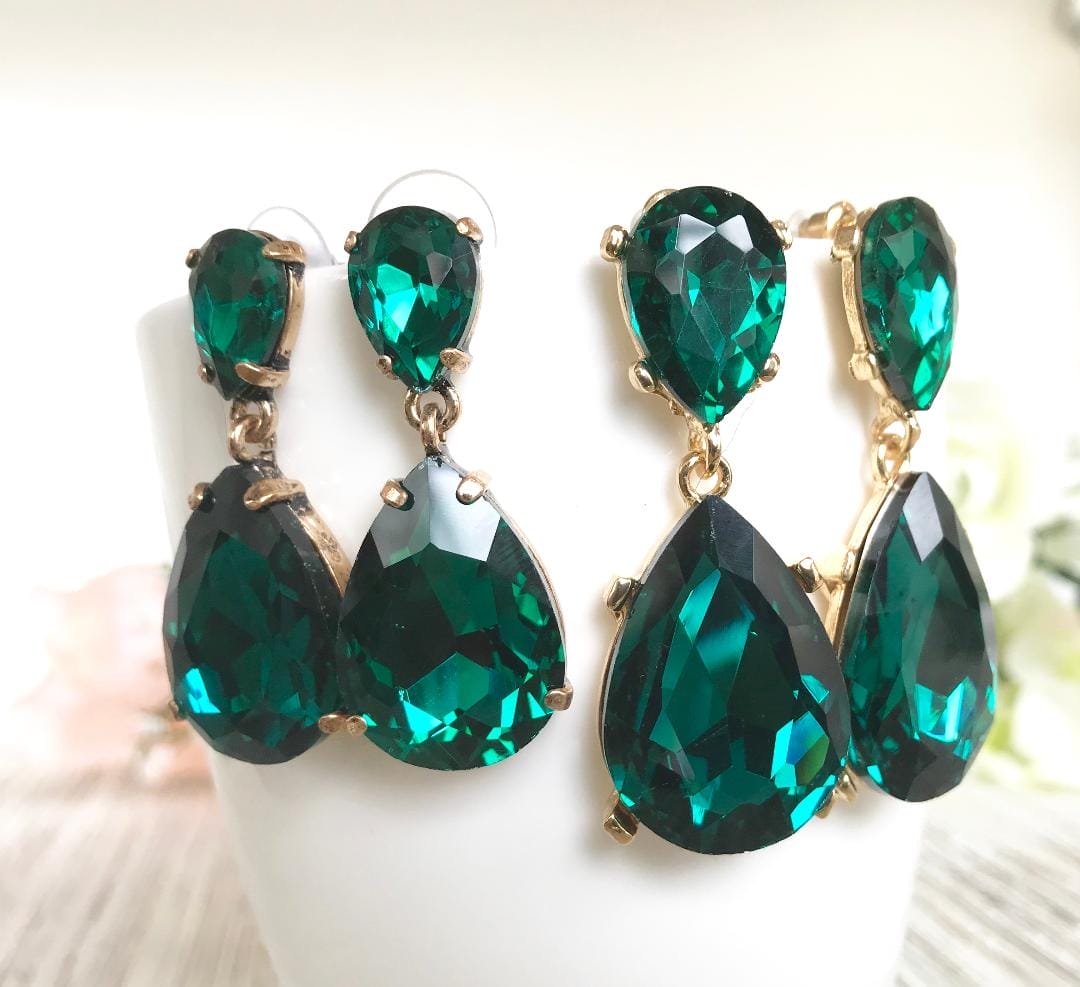 Emerald Earrings Angelina Jolie style Teardrops