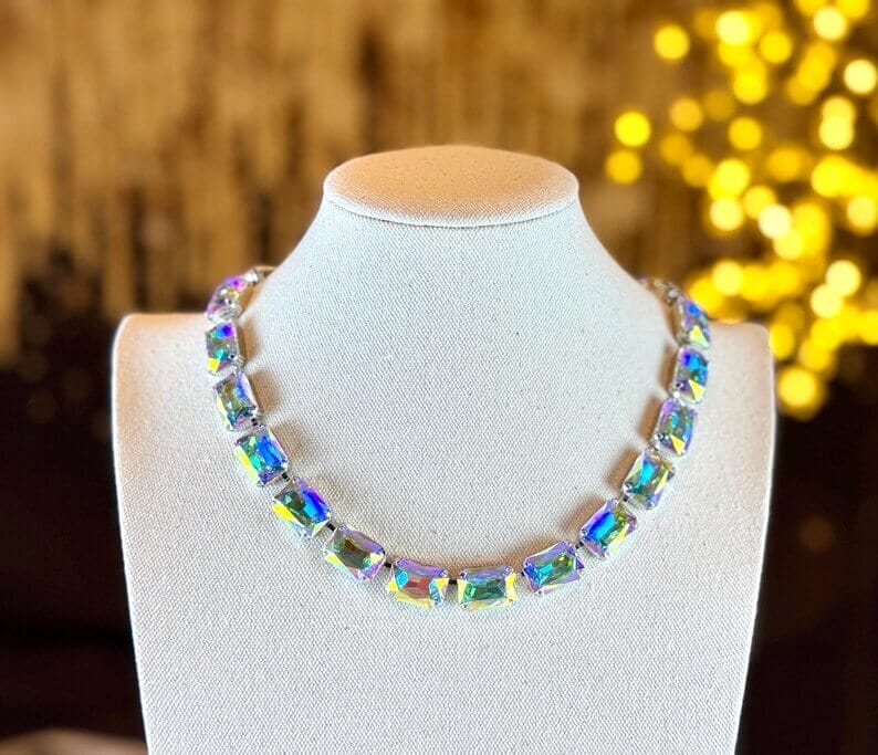 Aurora Borealis AB 18X13mm Octagon Rectangular Necklace