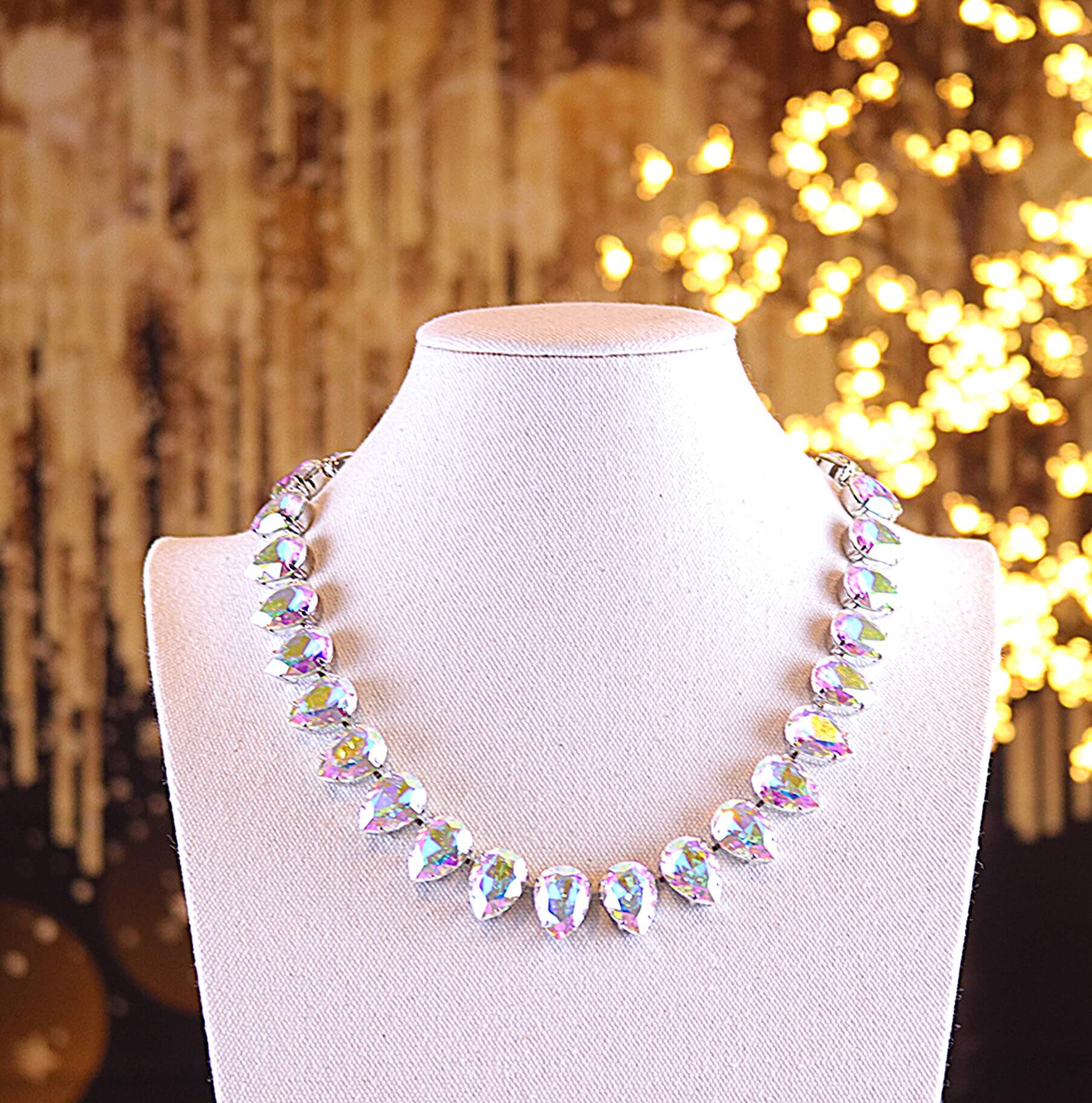 Aurora Borealis AB 18X13mm Teardrop Necklace