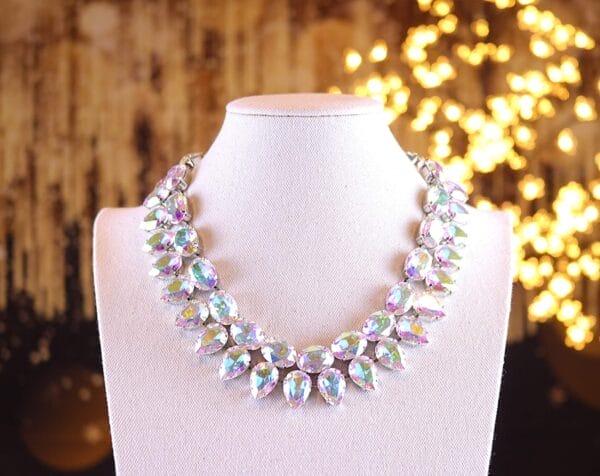 Aurora Borealis Necklace, Anna Wintour Style with AB stones in Oval, Octagon, Teardrop and Rivoli style - Image 10