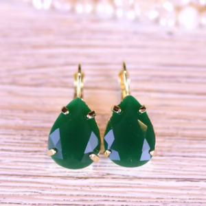 Emerald Green Earrings in Deep Matte Teardrop Leverbacks