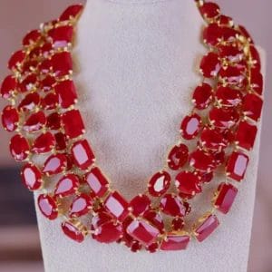 Sabyasachi inspired Ruby Red Necklaces Layered in Anna Wintour Style