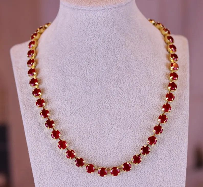 Ruby Red 8mm Rivoli Necklace