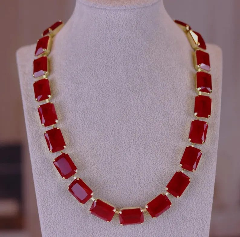 Ruby Red Octagon Necklace