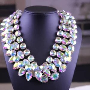 Aurora Borealis Necklace, Anna Wintour Style with AB stones in Oval, Octagon, Teardrop and Rivoli style
