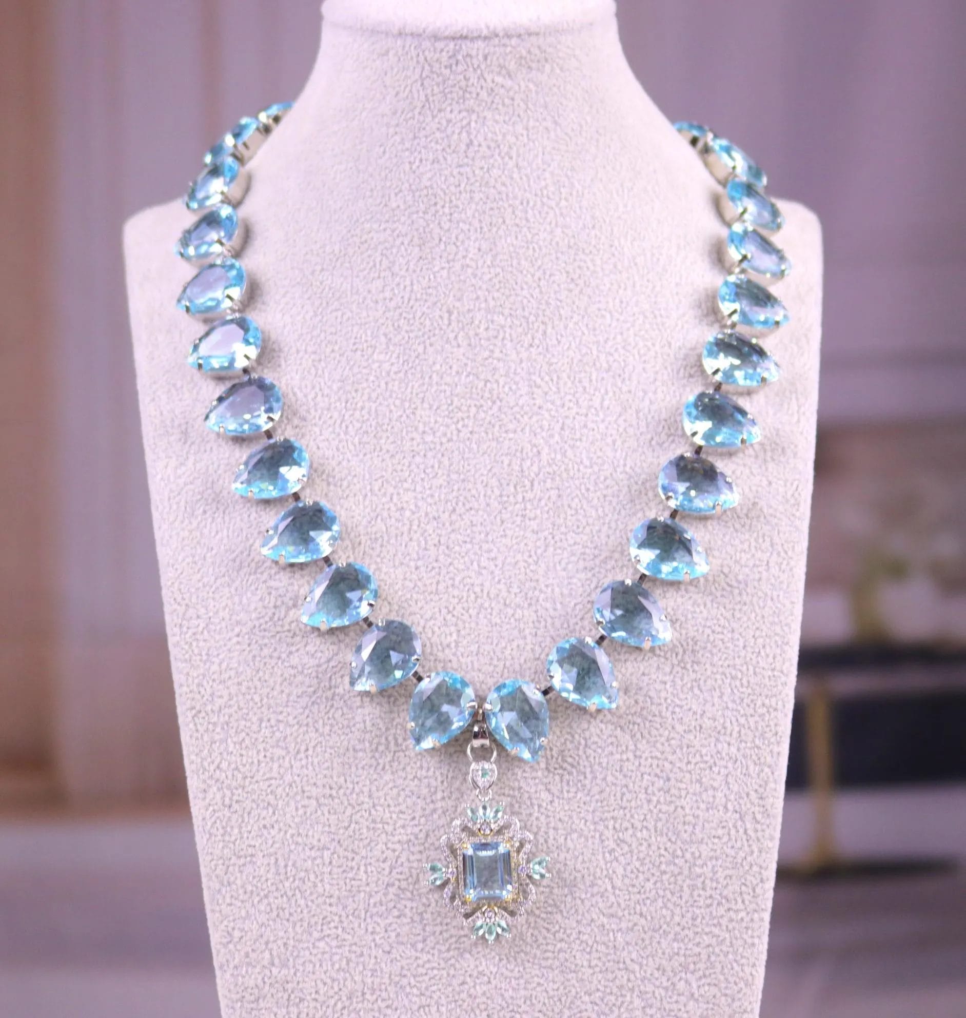 Aqua Blue Teardrop Necklace