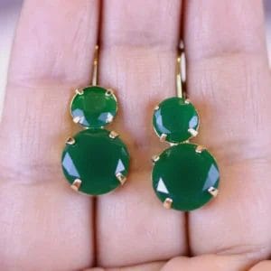 Emerald Green Earrings in Deep Matte Round 12mm and 8mm Leverbacks