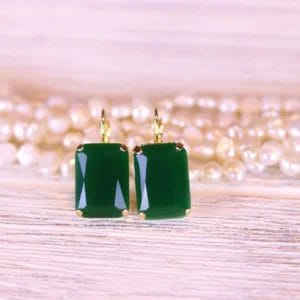 Emerald Green Earrings in Deep Matte Octagon Leverbacks