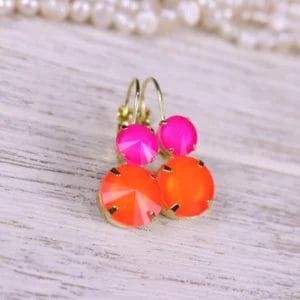 Neon Orange and Hot Pink Earrings in Round Leverbacks