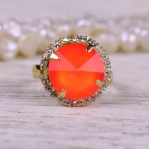 Electric Orange ring in neon Tangerine round Rivoli Adjustable