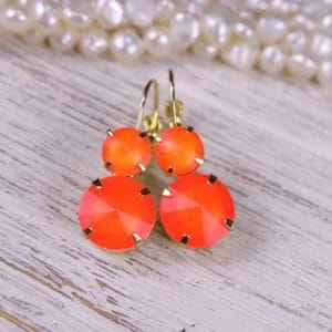 Neon Orange Earrings in Hyacinth Round 12mm and 8mm Leverbacks