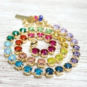 Rainbow Ombre Tennis Necklace – 8mm Multicolor Swarovski Crystal Jewelry