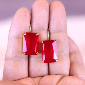 Ruby Red Earrings in Deep Matte Octagon Leverbacks