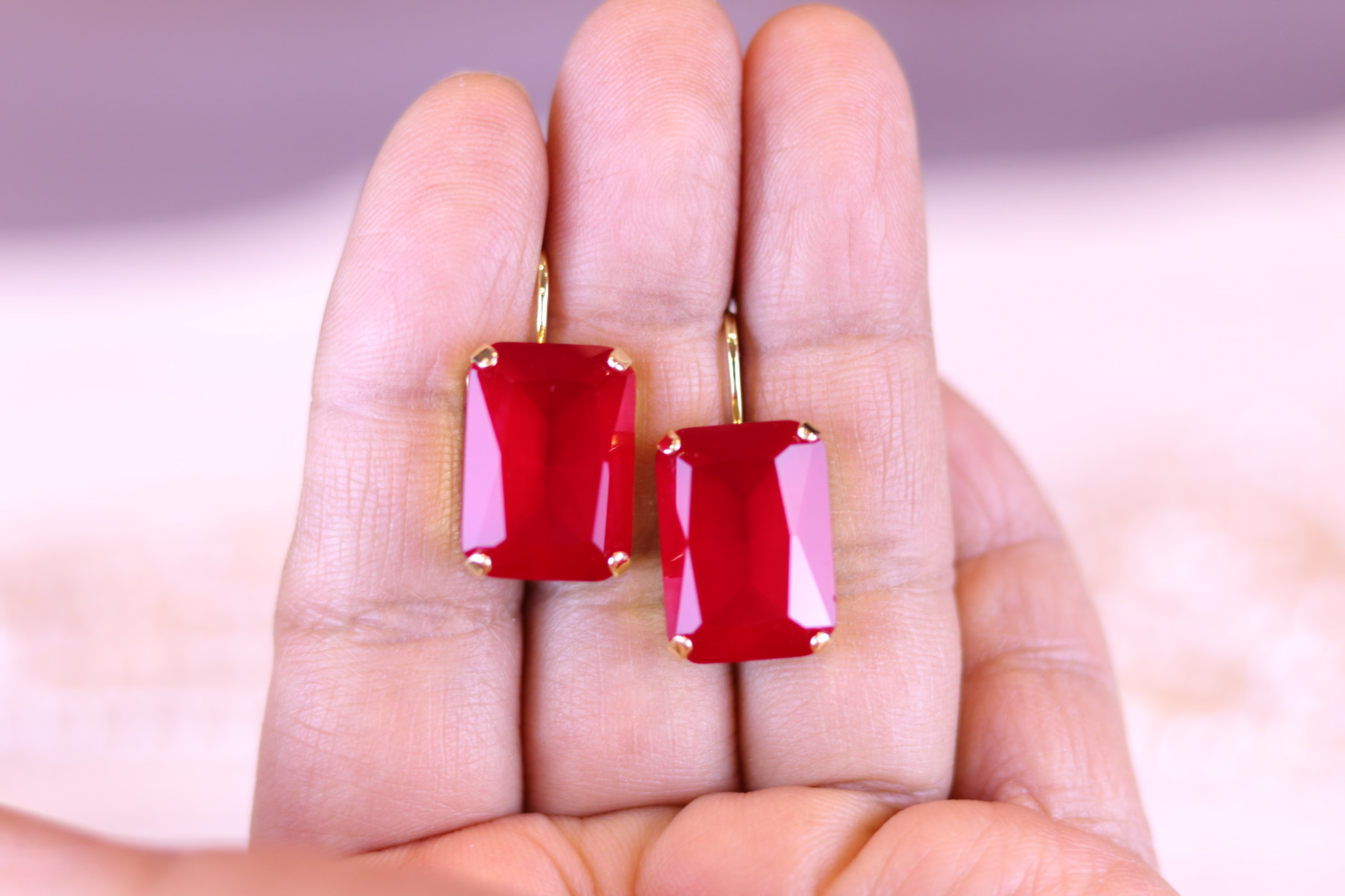 Ruby Red Octagon Earrings