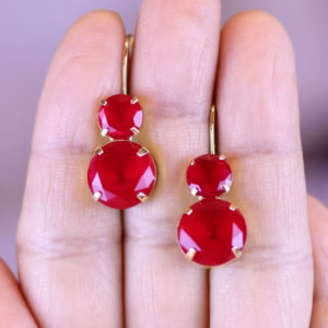Ruby Red Earrings in Deep Matte Round 12mm and 8mm Leverbacks