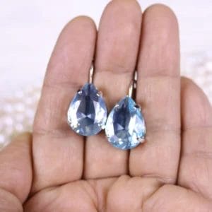 Aqua blue Earrings with clear blue Teardrop Leverbacks
