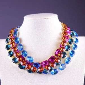 Anna Wintour Necklace Magenta Hot Pink, Ocean Blue, Deep Teal & Fiery Orange crystals