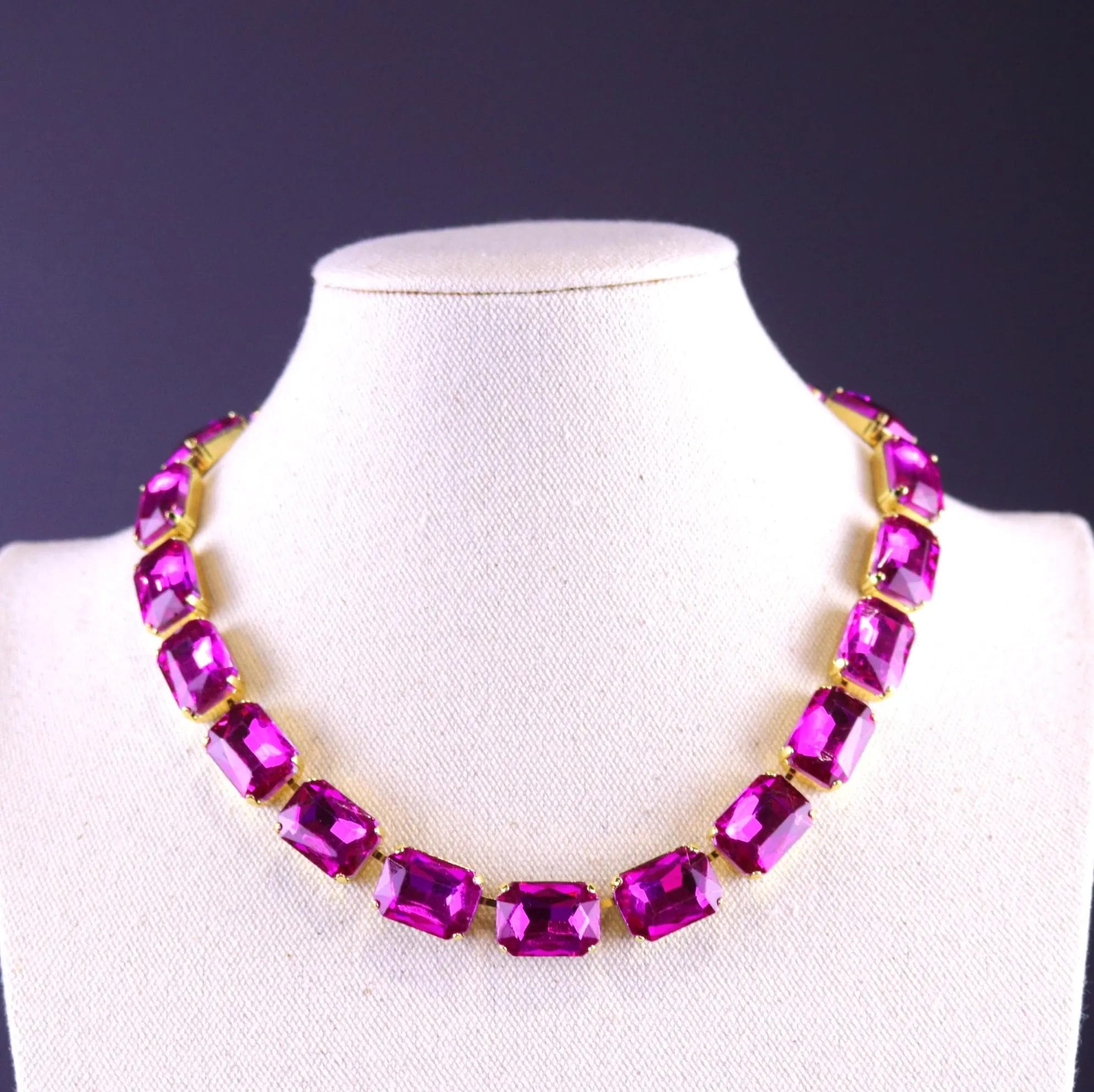Hot Pink Magenta Octagon Necklace