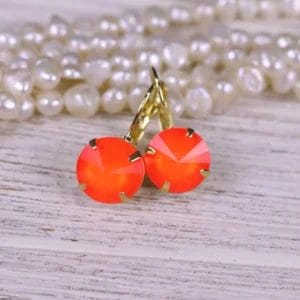 Neon Orange Earrings in Hyacinth Round Leverbacks