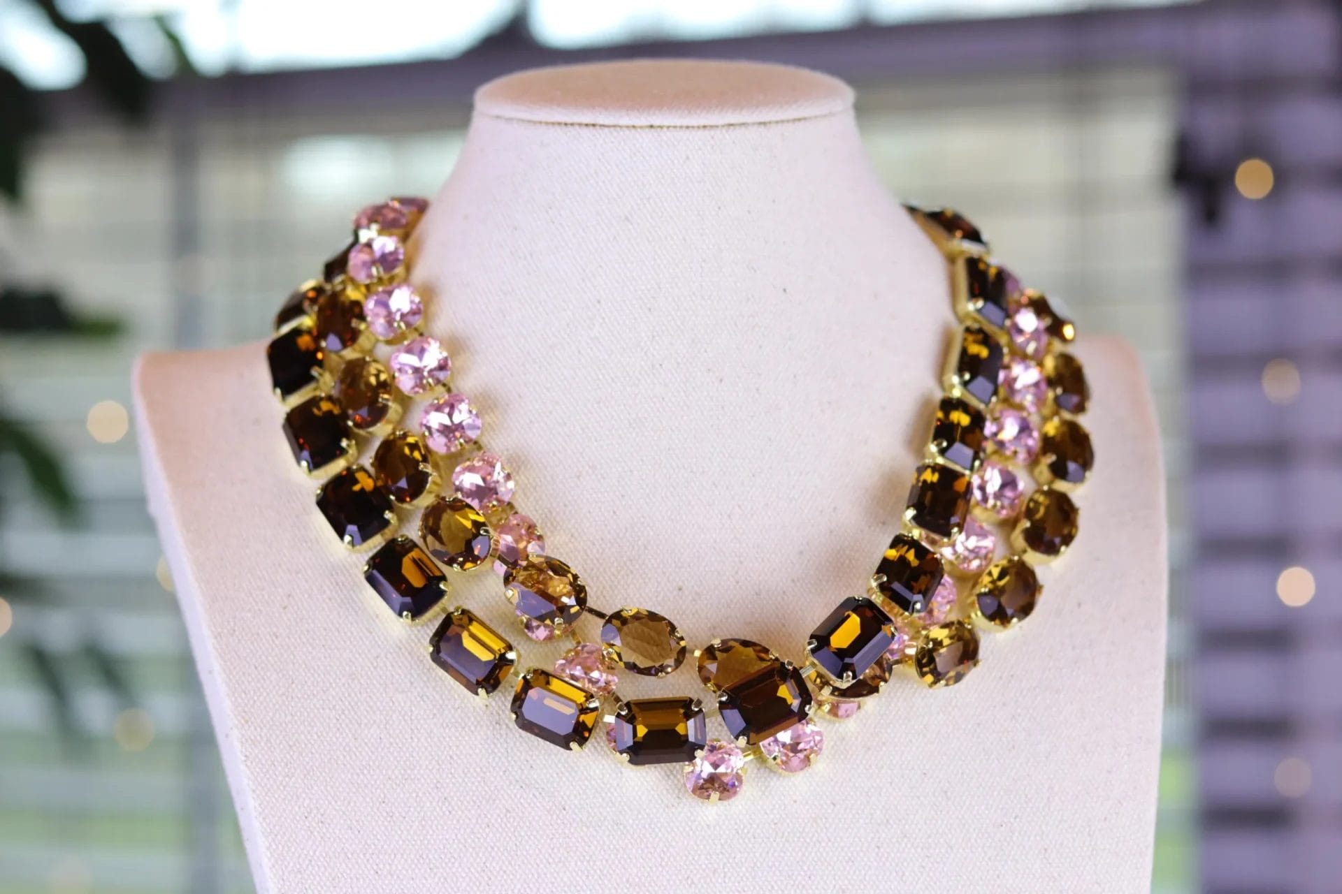 Smoked Colorado Topaz and Pink necklace