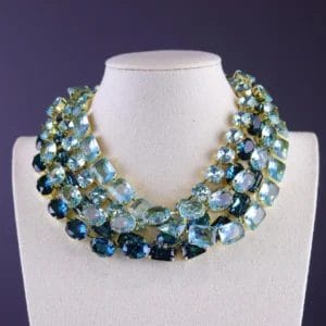 Anna Wintour Style Necklace – Aqua Blue or Aquamarine and Indicolite Teal crystal set