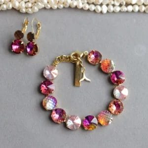 Sunset Siren Bracelet – Mermaid Pink, Peach & Coral Crystal Jewelry