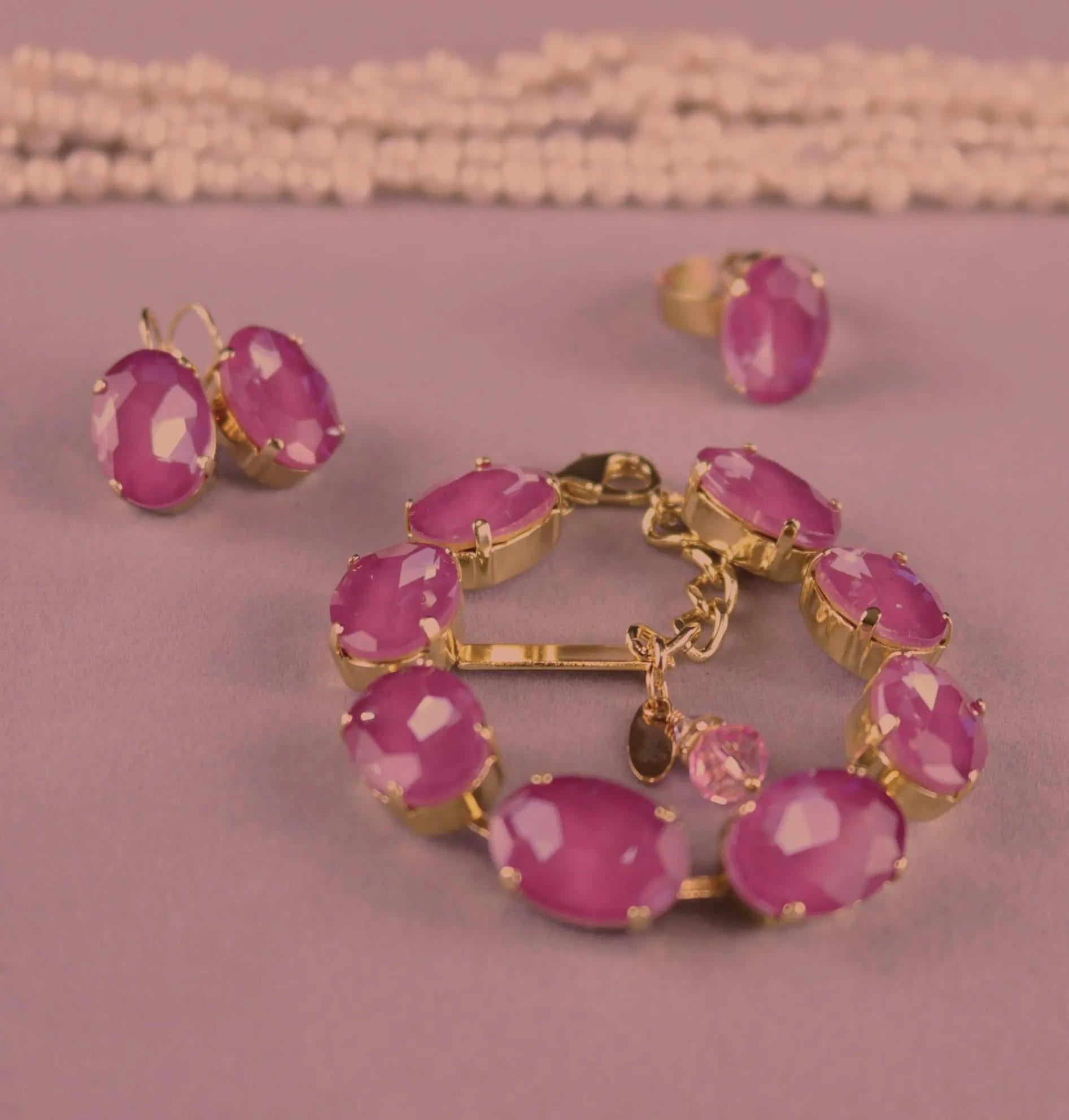 Grape purple, cranberry jam, berry pink, and plum purple crystals Oval Bracelet