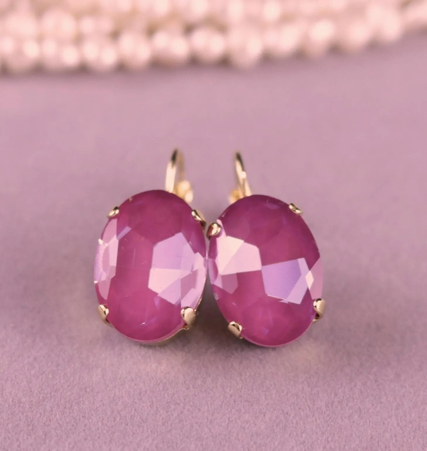 Grape purple, cranberry jam, berry pink, and plum purple crystals Oval Earrings