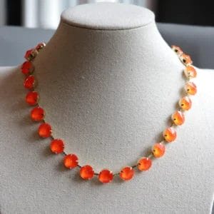 Neon Orange Crystal Tennis Necklace | Hyacinth Tangerine Rivoli Round in Silver or Gold