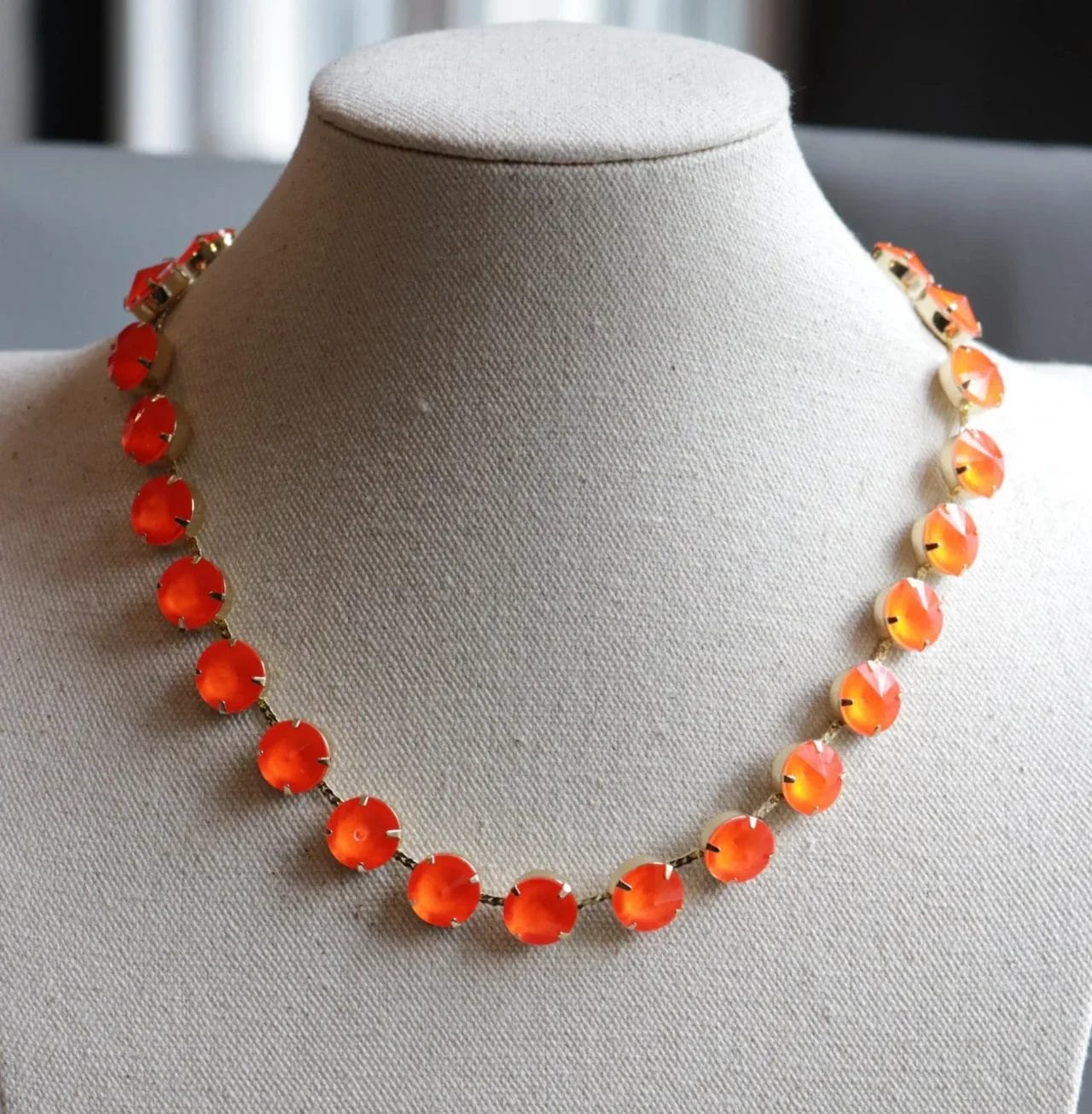 Neon Orange Crystal Tennis Necklace