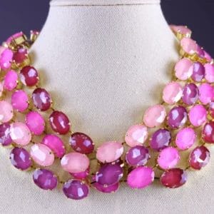 Anna Wintour Style Frosted Layered Necklace Set – Dusty Pink, Pale Pink, Raspberry Wine Red and Purple
