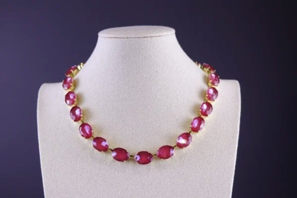 Raspberry Wine Red Oval Necklace