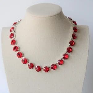 Siam red rhinestone tennis necklace inspired by Anna Wintour