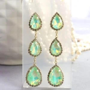 Mint Opal Teardrop Crystal Earrings – Bridal & Prom Statement Jewelry