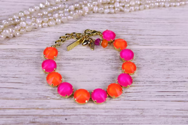 Fuchsia Neon Pink and Orange Tennis Bracelet