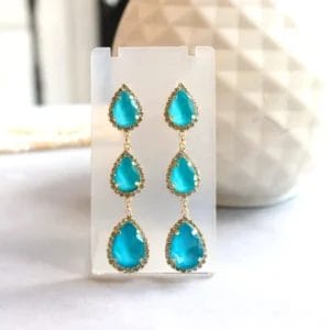 Turquoise blue Drop Earrings with Rhinestones
