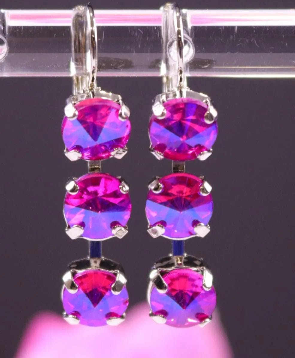 Hot Pink Rivoli Round 8mm triple earrings