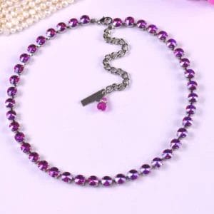 Fuchsia AB Necklace – Hot Pink Crystal Tennis Choker with Royal Blue Sheen