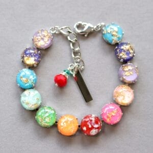 Rainbow Bracelet – Multi colored Cabochons Glitter Jewelry