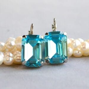 Aqua blue Earrings with Aquamarine Pale blue Octagon Leverbacks