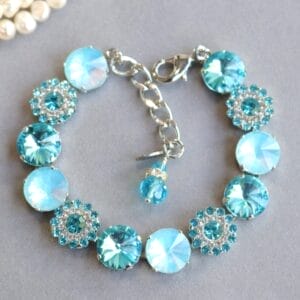 Aqua Blossom Bracelet – Turquoise Blue, Iridescent Aqua Blue crystals