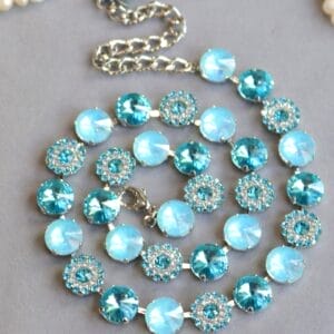 Aquamarine Necklace with Aqua Blue, Opal and Rhinestones Crystals