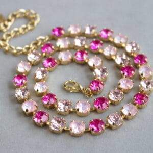 Pink Crystal Tennis Necklace – Hot Pink, Blush & Opal Austrian Crystals